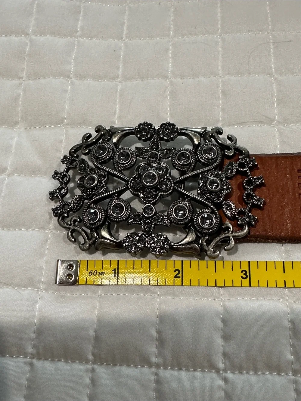 Fossil Women's Brown Leather Belt with Decorative Silver Bling Buckle